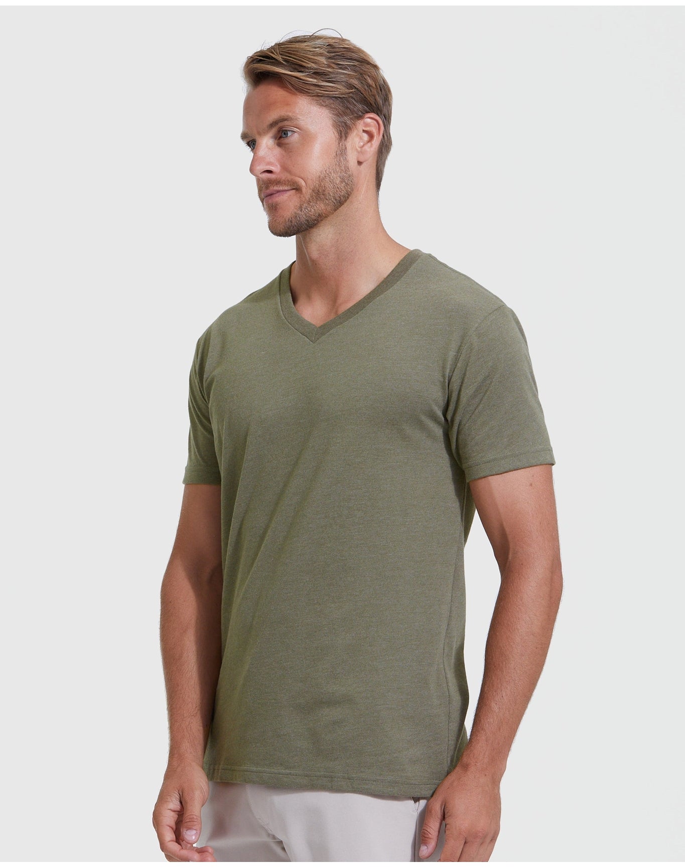 Classic V-Neck | Heather Military Green