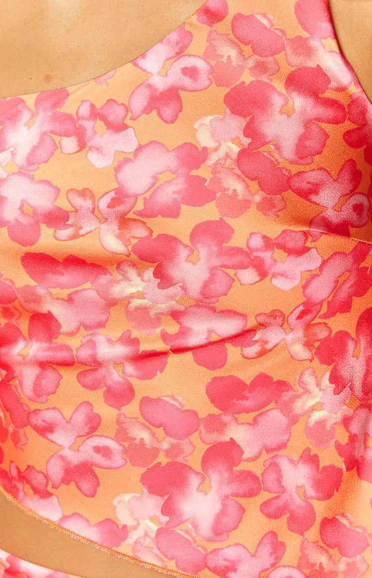 Claudi Satin One Shoulder Top | Orange And Pink