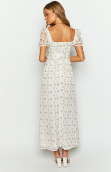 Clydie Floral Cap Sleeve Midi Dress | White