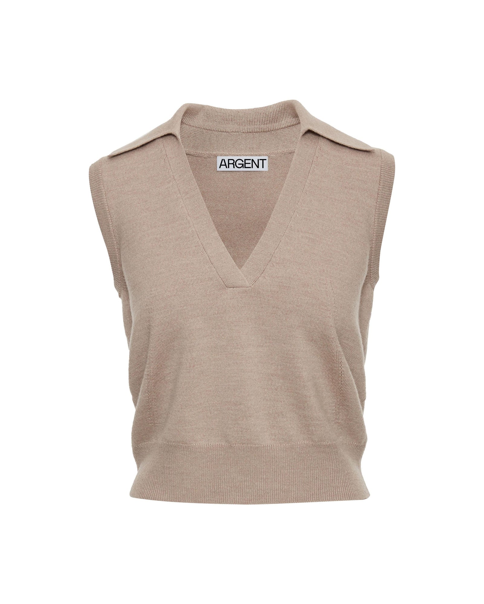 Collared Sleeveless Knit in Merino Wool | Beige