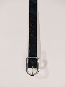 Mija Leather Belt | Floral Embossed Black & Silver