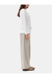 Cotton Poplin V neck Shirt | Bright White