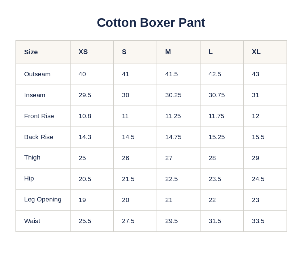 Product size guide