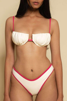 Added Coverage Lulu Bikini Bottom | Cream Raspberry Binded