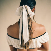 Black Binded Hair Ribbon | Cream Terry Rib