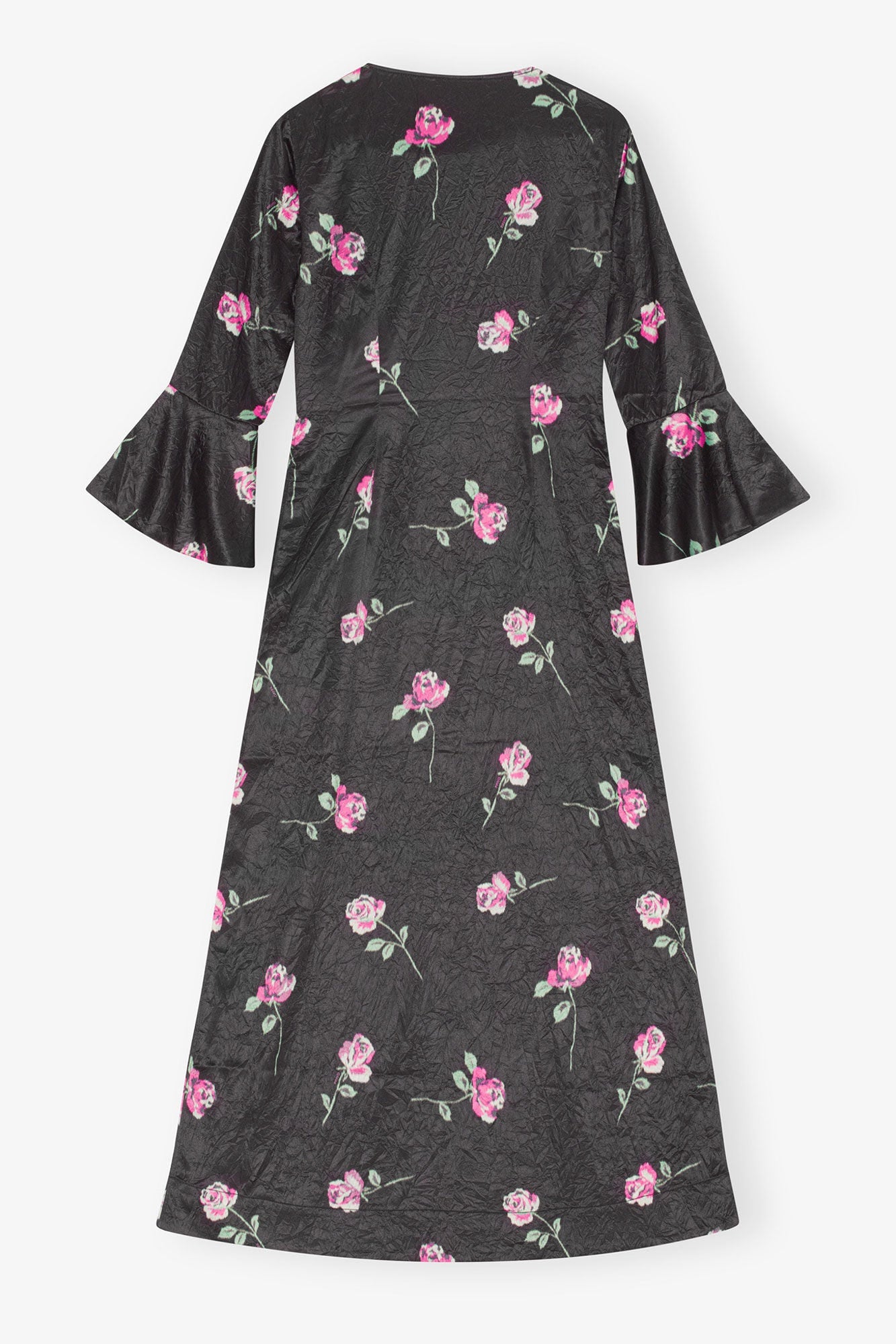 Crinkled Satin Long Dress | Black