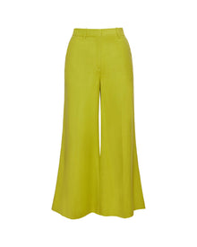 Cropped Flare Trouser in Viscose Linen Twill | Avocado