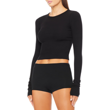 Cropped Long Sleeve Fitted Top | Black