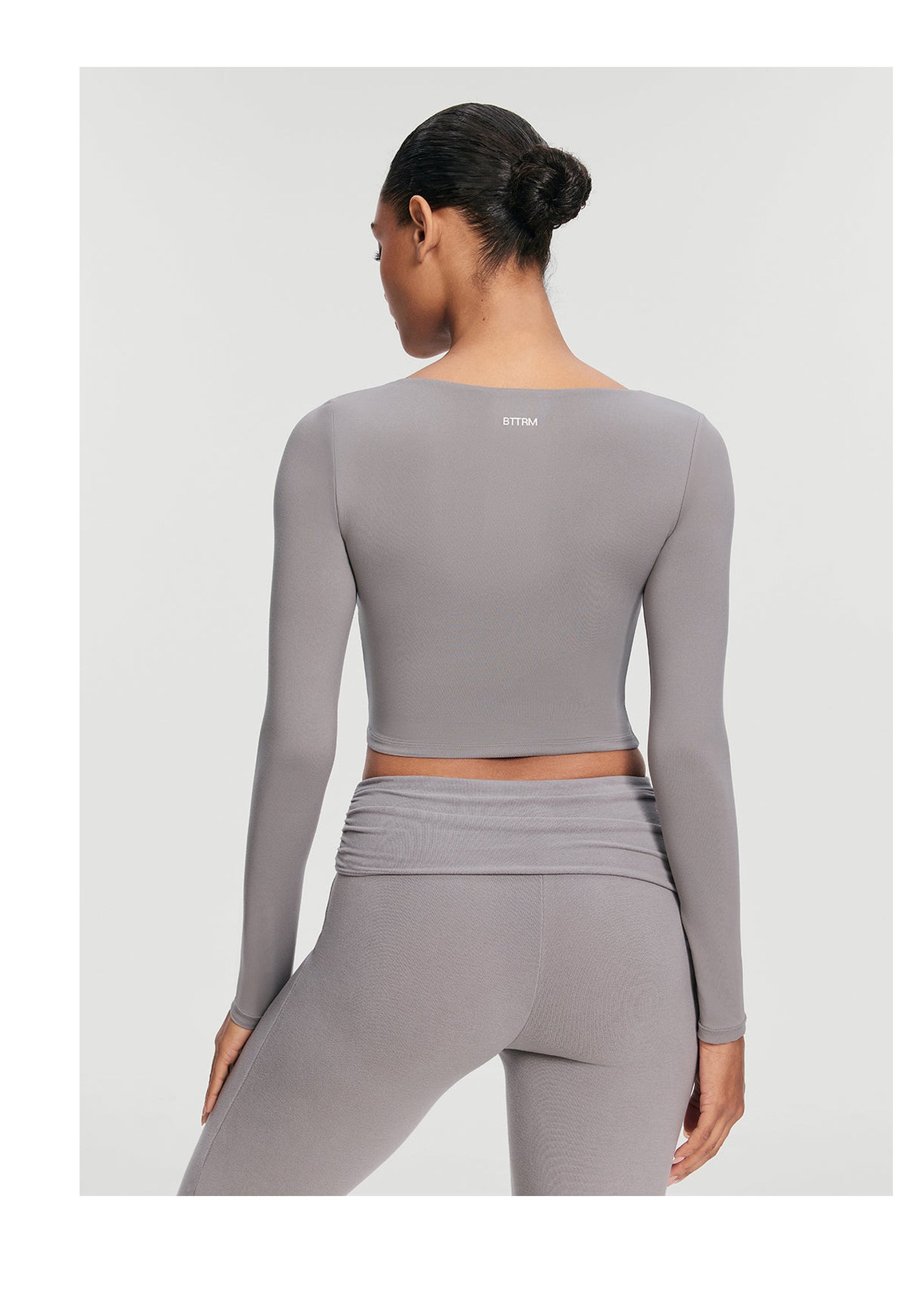 Cropped Round Neck Top | Cool Gray