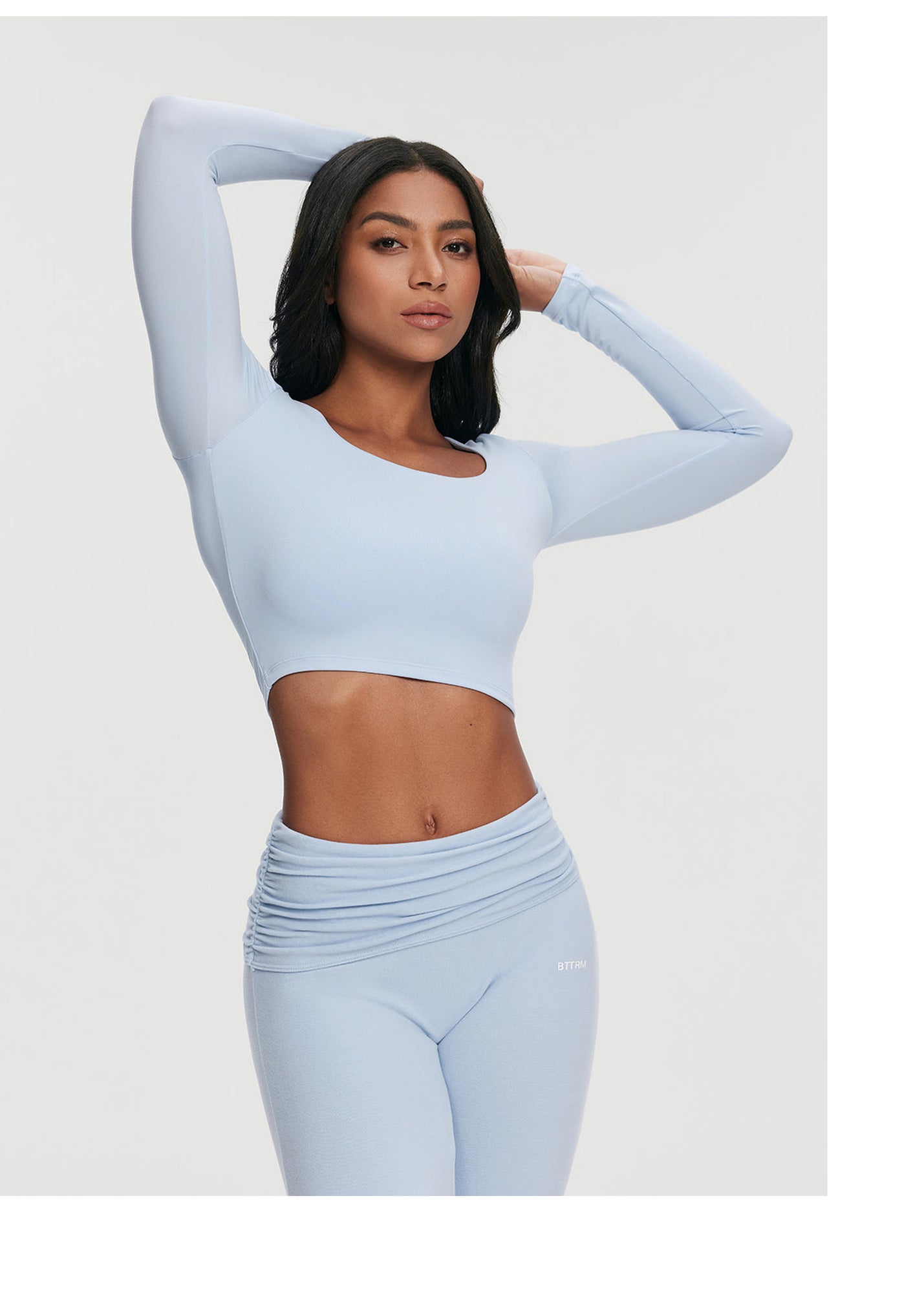 Cropped Round Neck Top | Sky Blue