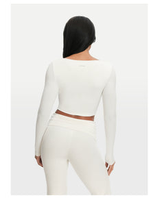 Cropped Round Neck Top | White