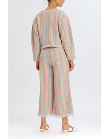 Cropped Tweed Frayed Hem Blazer | Rainbow/Multi