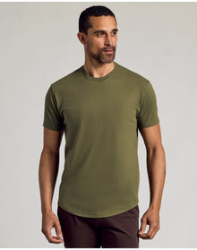 Curved Hem Classic Crew Neck | Military Green