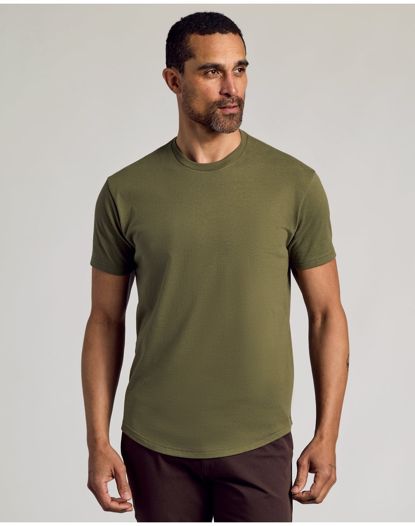 Curved Hem Classic Crew Neck | Military Green