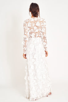 White lace long sleeve gown.