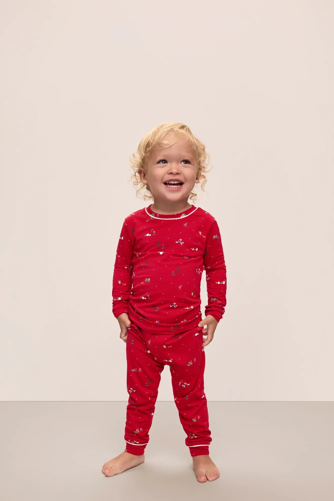 Kids | Printed Tencel Modal Unisex Long PJ Set | Winter Wonderland Haute Red/Ivory