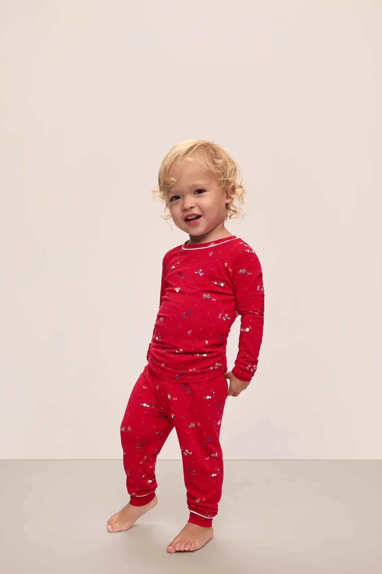 Kids | Printed Tencel Modal Unisex Long PJ Set | Winter Wonderland Haute Red/Ivory