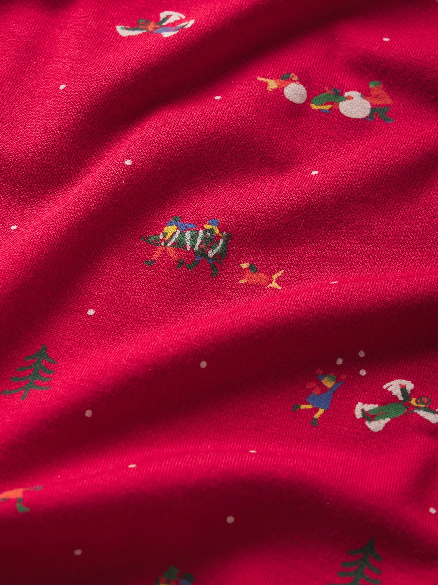 Kids | Printed Tencel Modal Unisex Long PJ Set | Winter Wonderland Haute Red/Ivory