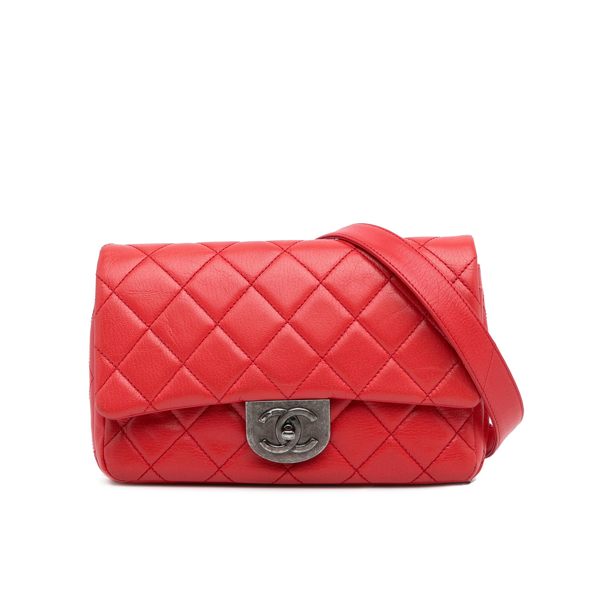 Chanel | Pre-Owned Small Quilted Goatskin Double Carry Waist Chain Flap - I | Red