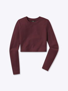Womens | Long Sleeve Slim-Fit Tomboy-Cotton Cropped Tee | Deep Cranberry