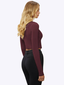 Womens | Long Sleeve Slim-Fit Tomboy-Cotton Cropped Tee | Deep Cranberry