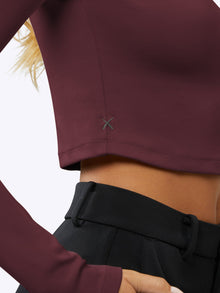 Womens | Long Sleeve Slim-Fit Tomboy-Cotton Cropped Tee | Deep Cranberry
