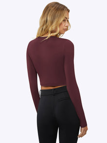 Womens | Long Sleeve Slim-Fit Tomboy-Cotton Cropped Tee | Deep Cranberry