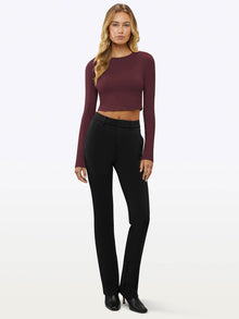 Womens | Long Sleeve Slim-Fit Tomboy-Cotton Cropped Tee | Deep Cranberry