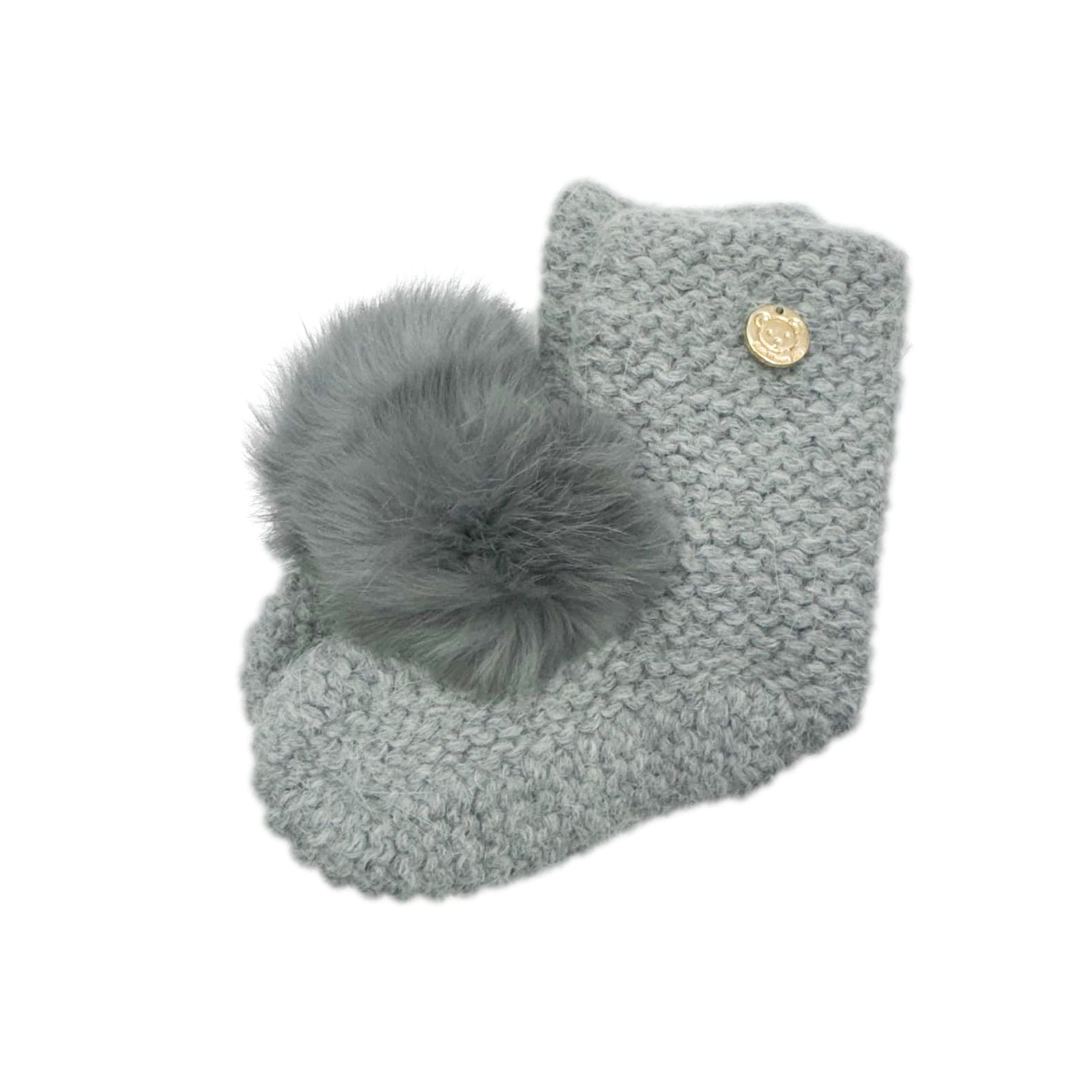 Grey Angora Pom Pom Booties With Grey Pom | Grey