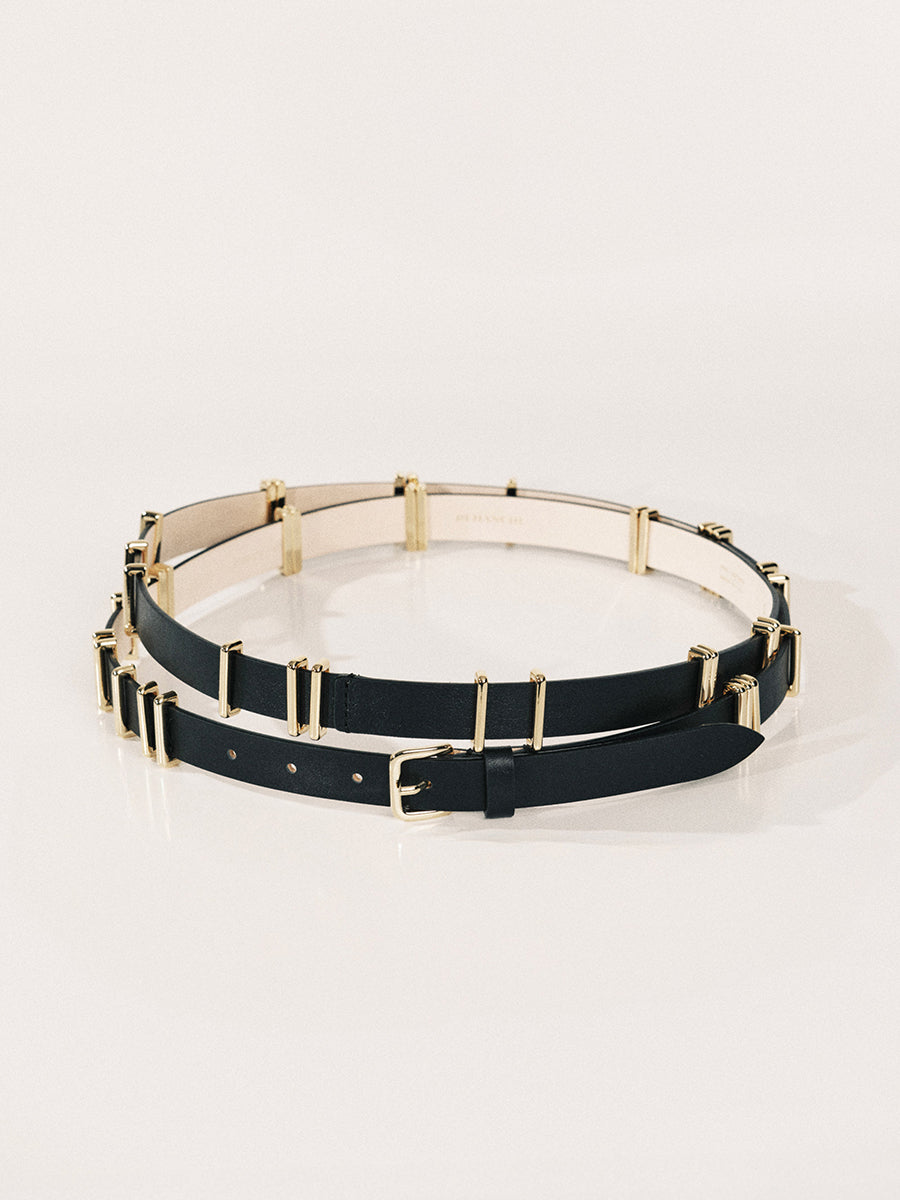 Richa Double Wrap Belt | Black & 24K Gold