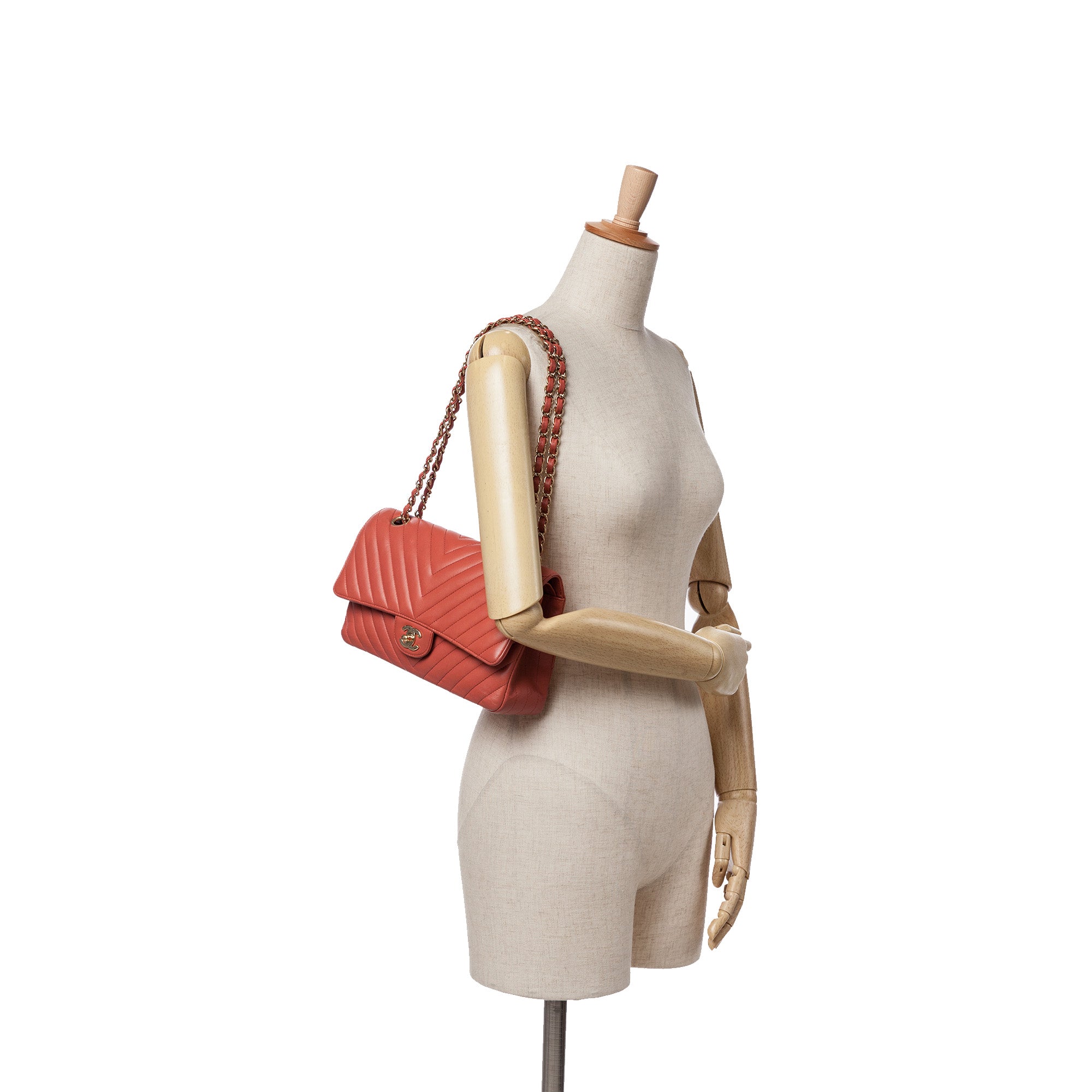 Chanel | Pre-Owned Medium Classic Chevron Lambskin Double Flap | Orange/Dark Orange