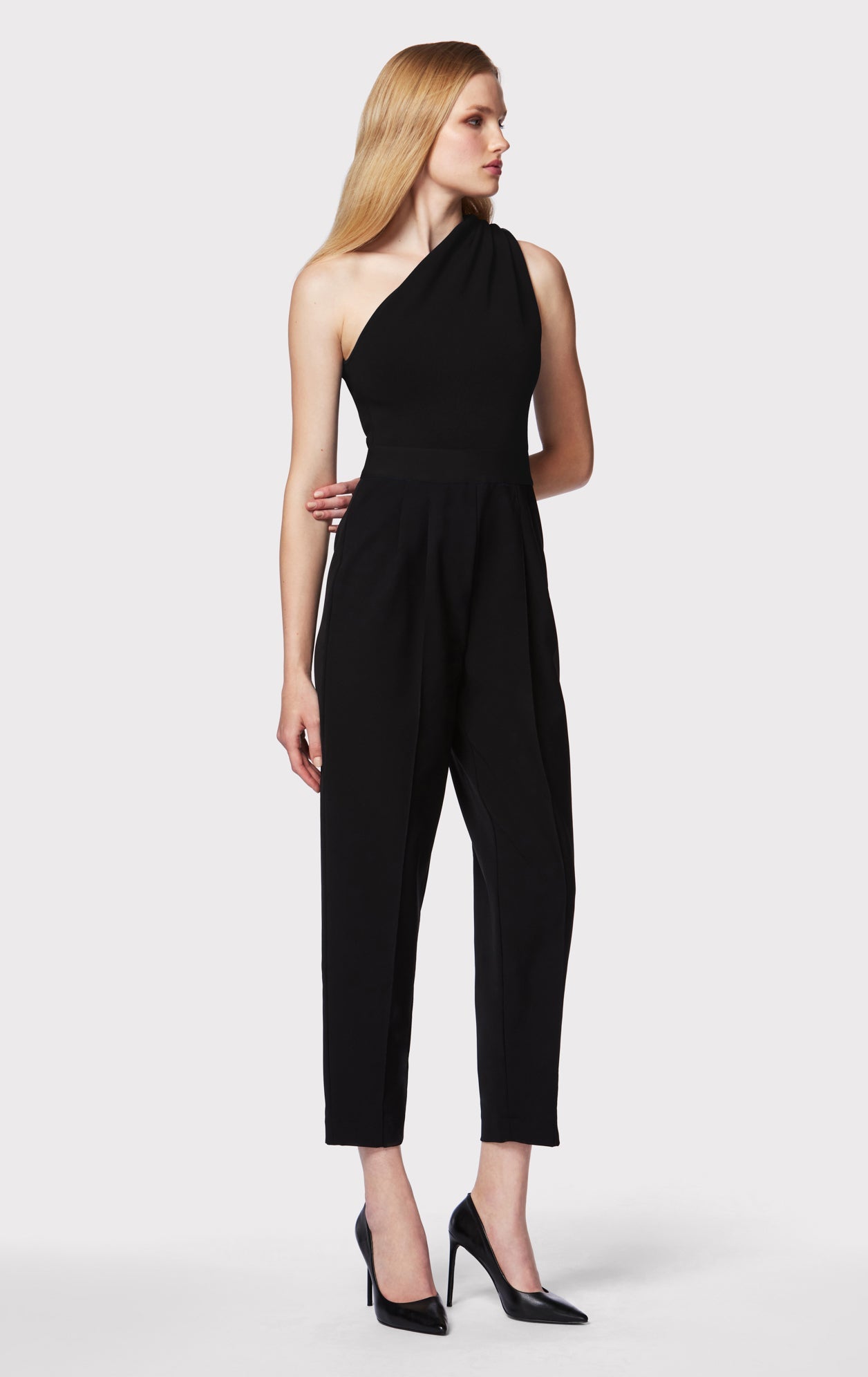 Draped Milano One Shoulder Jumpsuit | Black