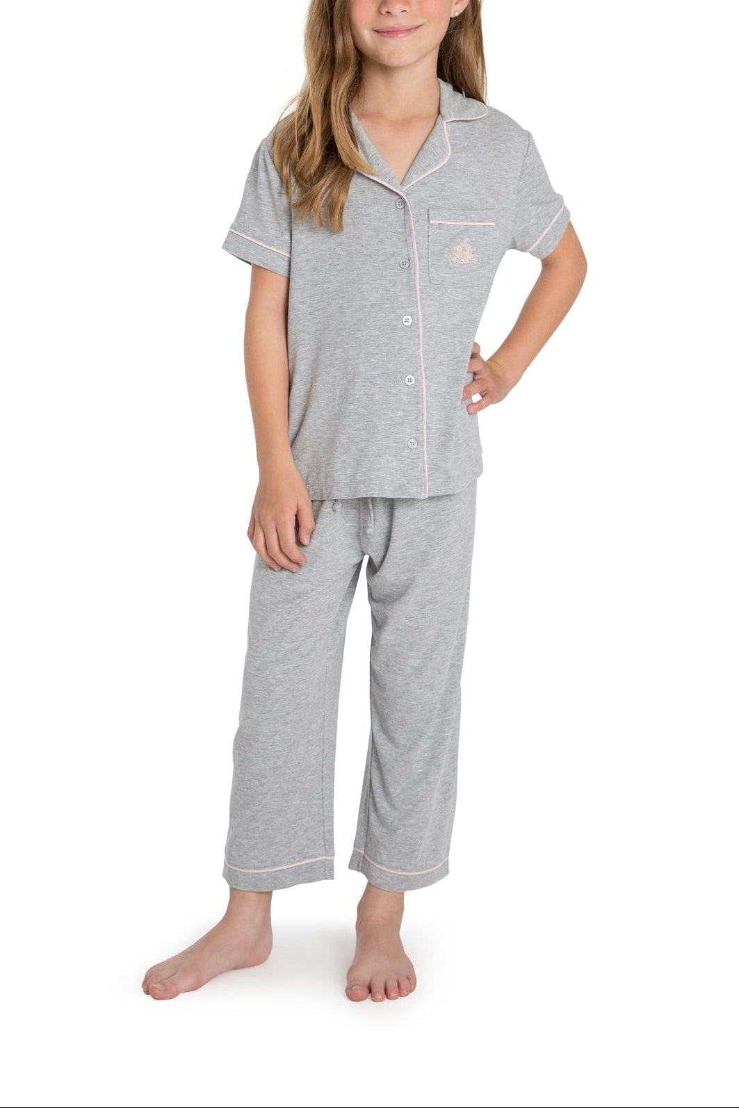 Youth | Malibu Collection Disney Princess Piped Loungewear Set | Heather Gray
