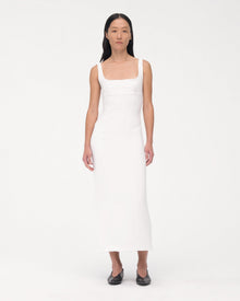Another Tomorrow Double Tie Back Long Sheath in Off White – Crêpe
