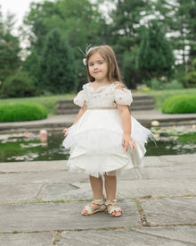 Constanza White Ceremony Dress with Champagne Bow | White