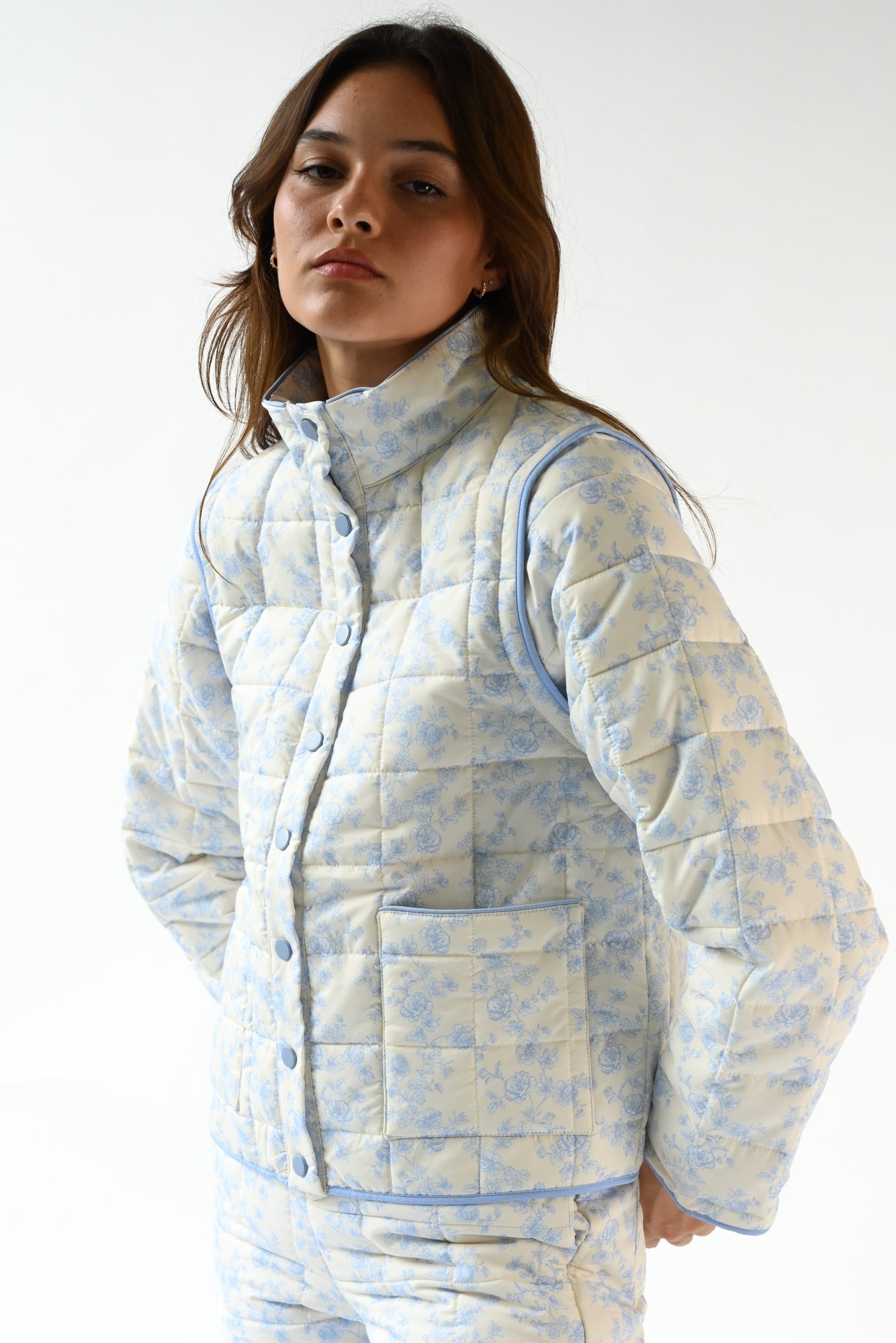 Amelia Quilted Convertible Jacket | Blue Toile