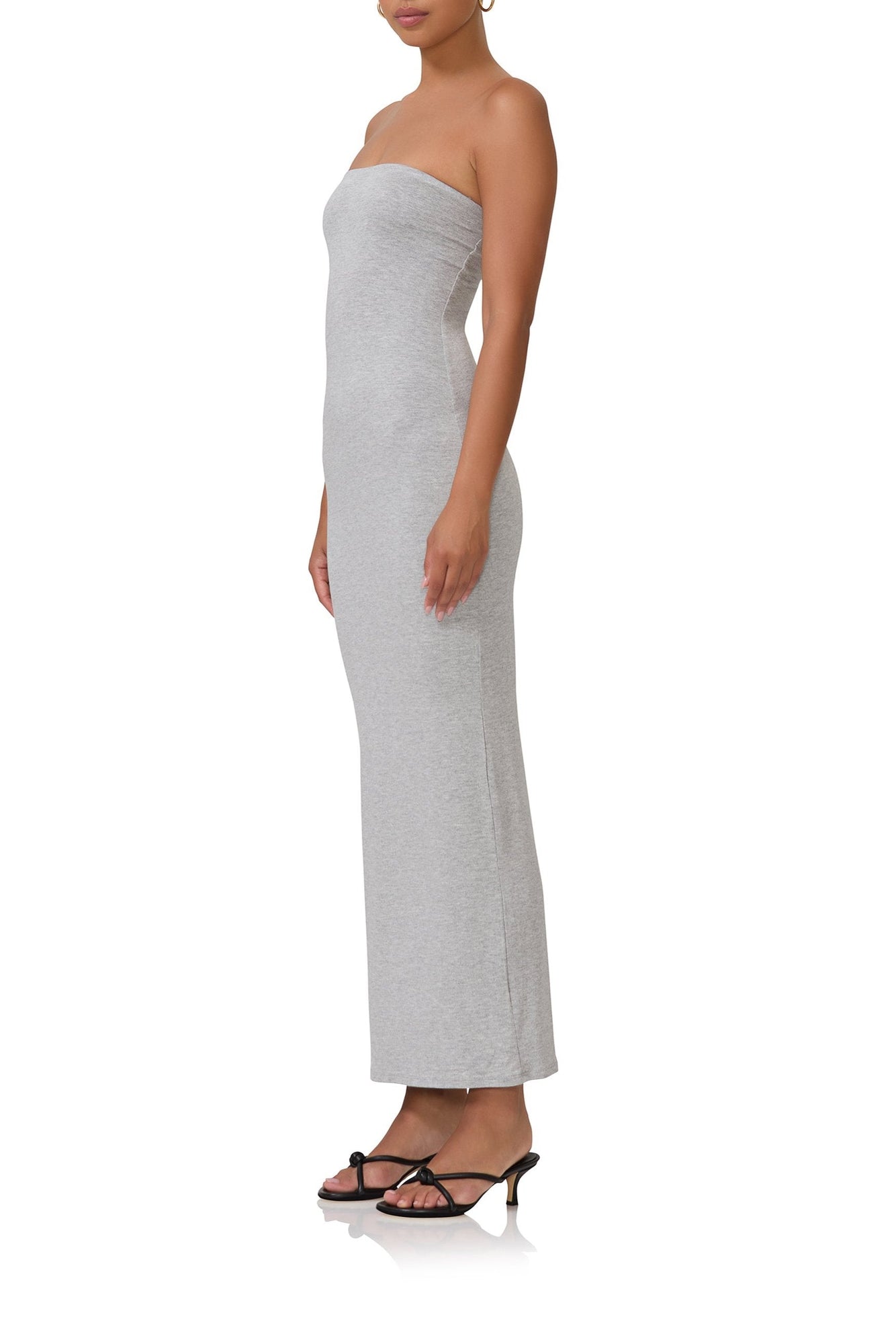 women's strapless maxi length dress in heather grey