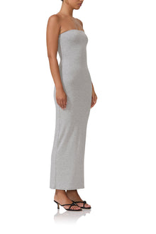 women's strapless maxi length dress in heather grey