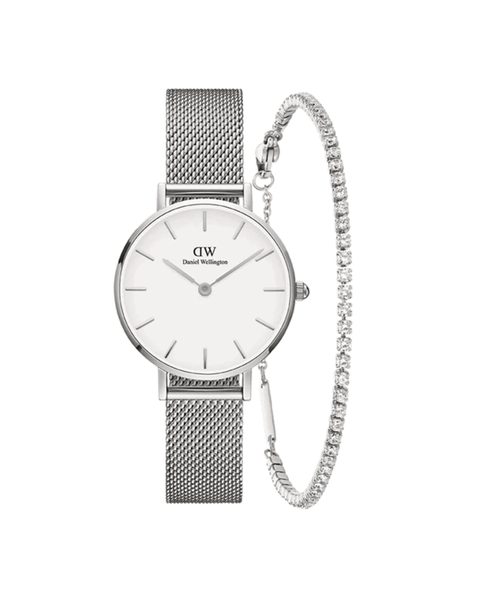 Womens | Petite Sterling & Tennis Bracelet Set | White | Silver