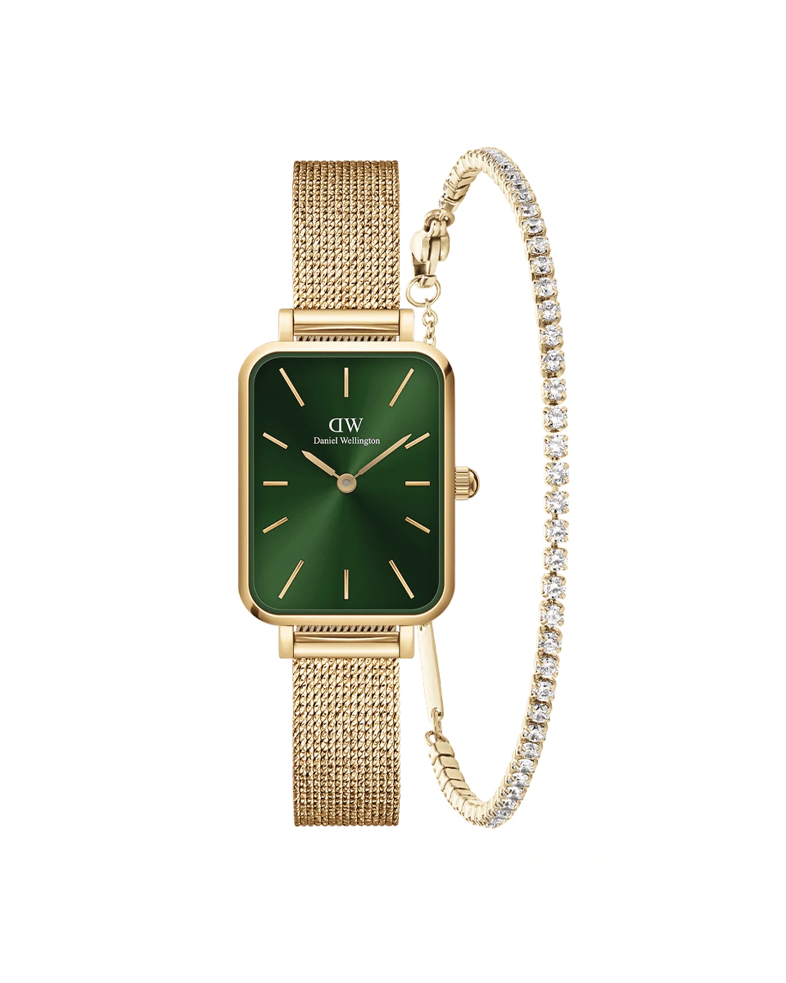 Womens | Quadro Pressed Evergold & Tennis Bracelet Set | Green | Gold