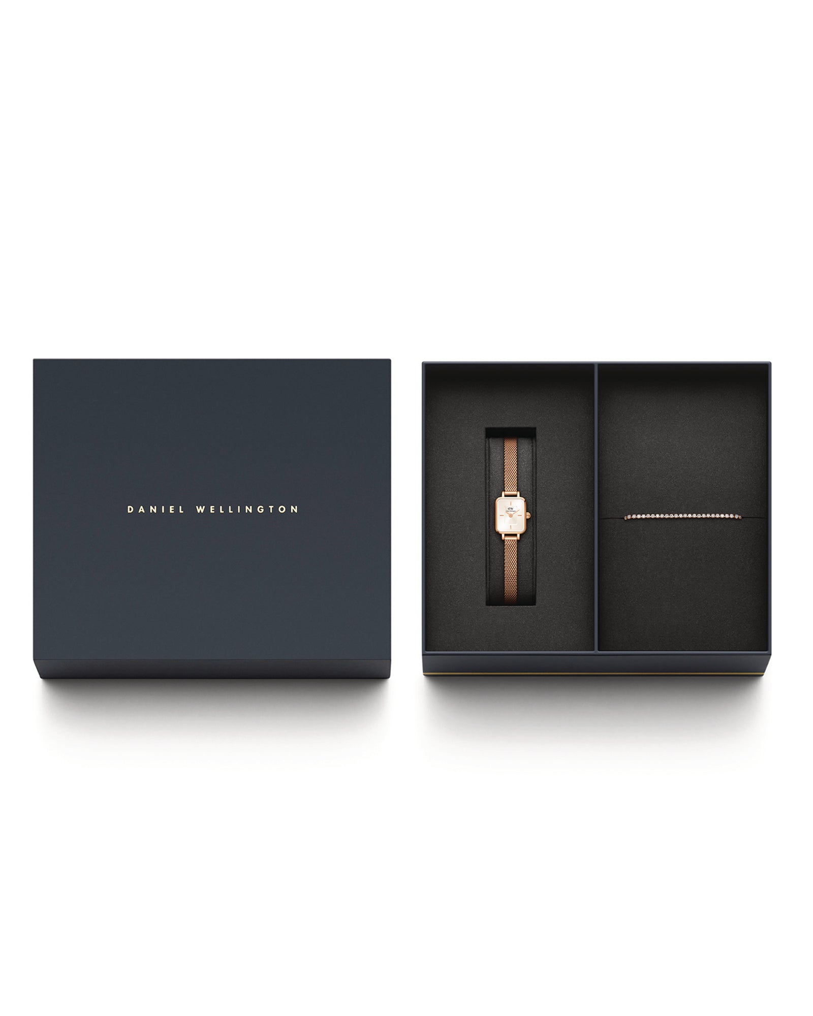 Womens | Quadro Mini & Tennis Bracelet Set | Champagne | Rose Gold
