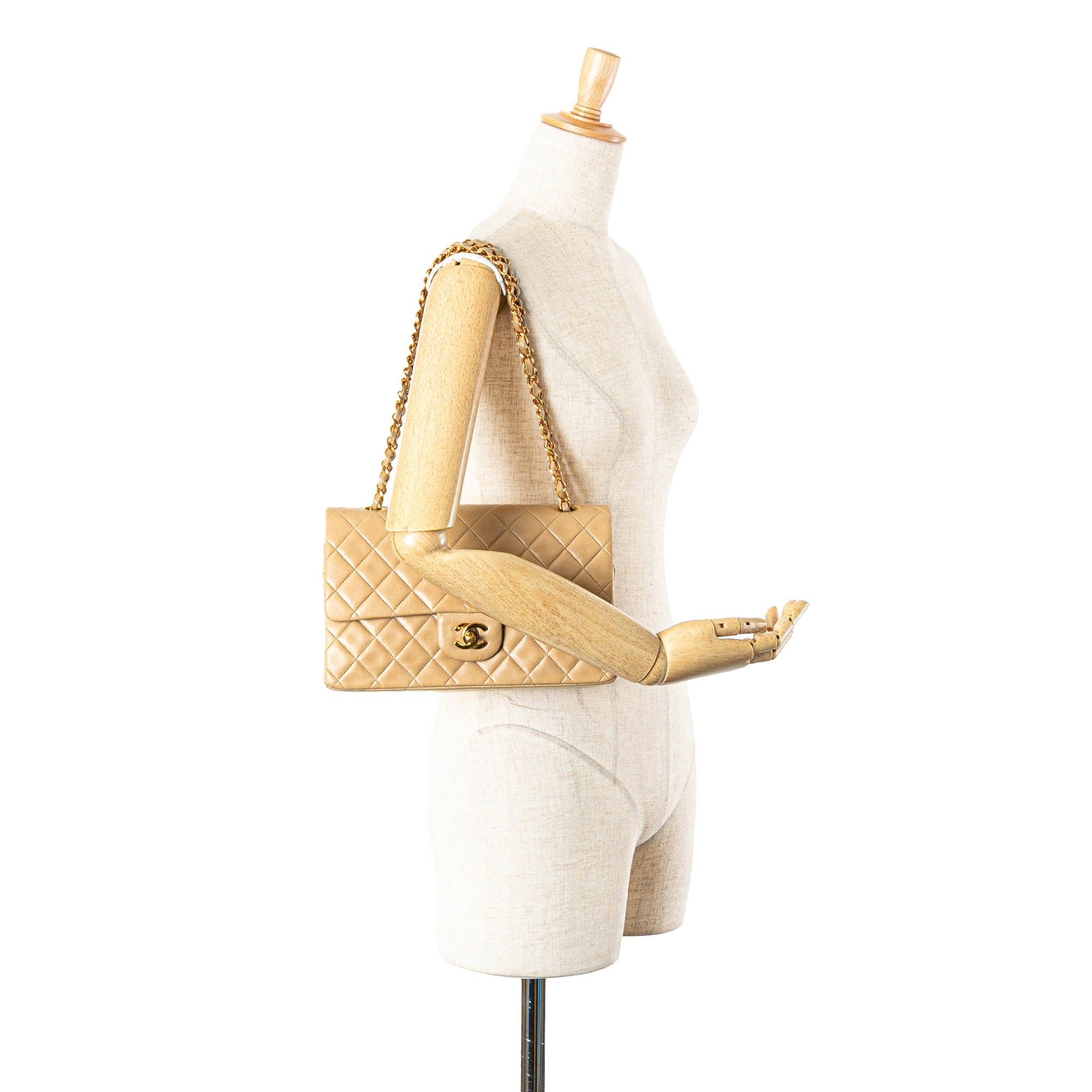 Chanel | Pre-Owned Medium Classic Lambskin Double Flap | Brown/Nude