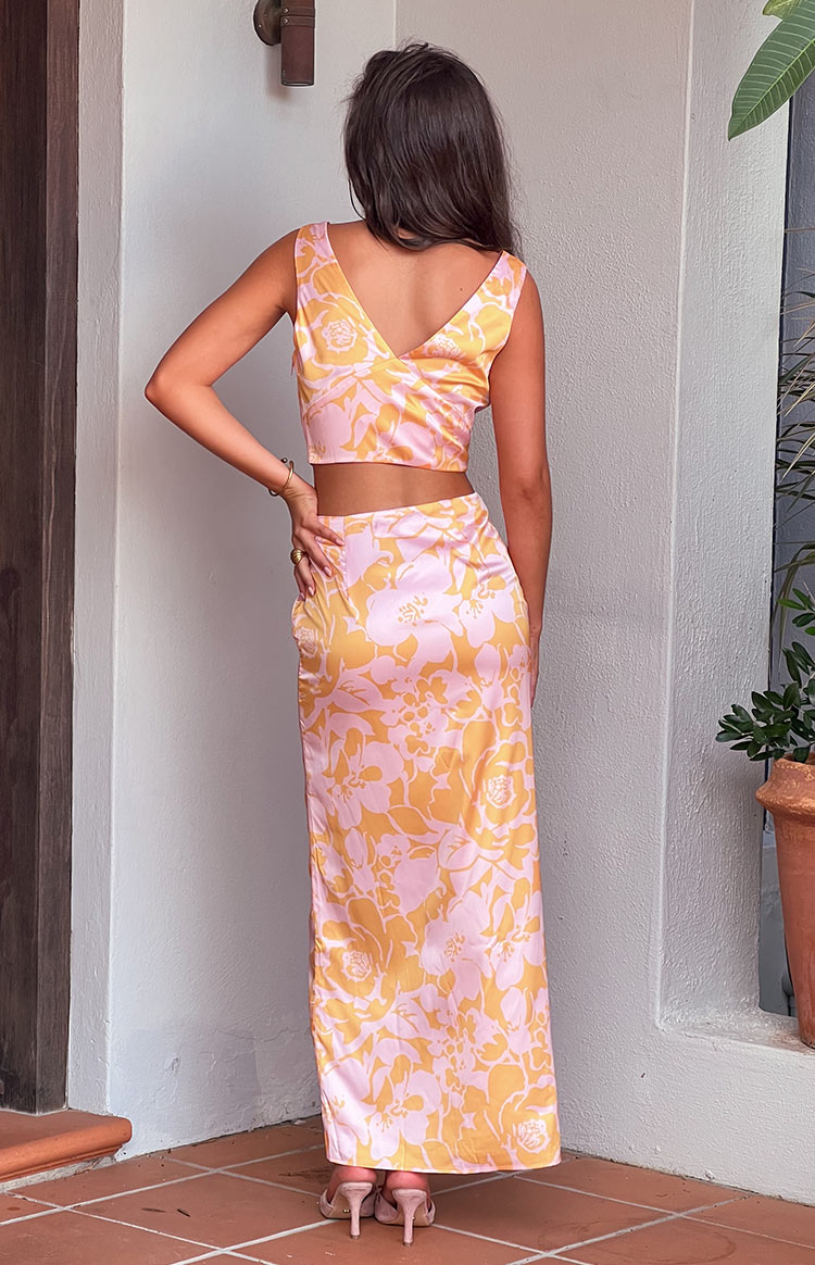 Dahlia Maxi Skirt | Orange And Pink Floral Print