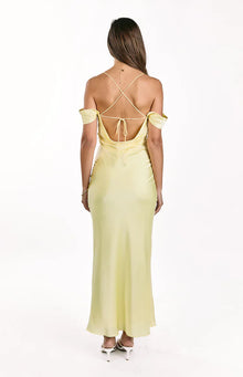 Danni Tie Off Shoulder Formal Maxi Dress | Light Yellow