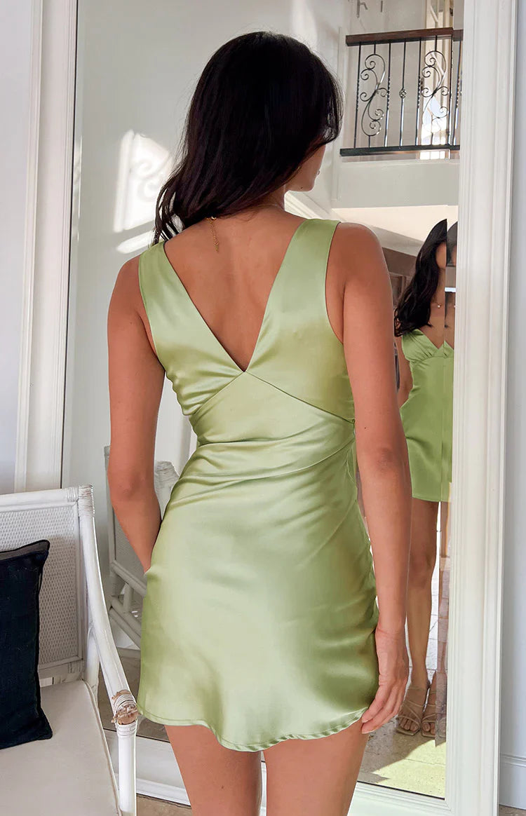 Daphne Satin Mini Dress | Sage