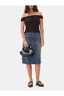 Dark Heavy Washed Denim Midi Skirt | Mid Blue Vintage