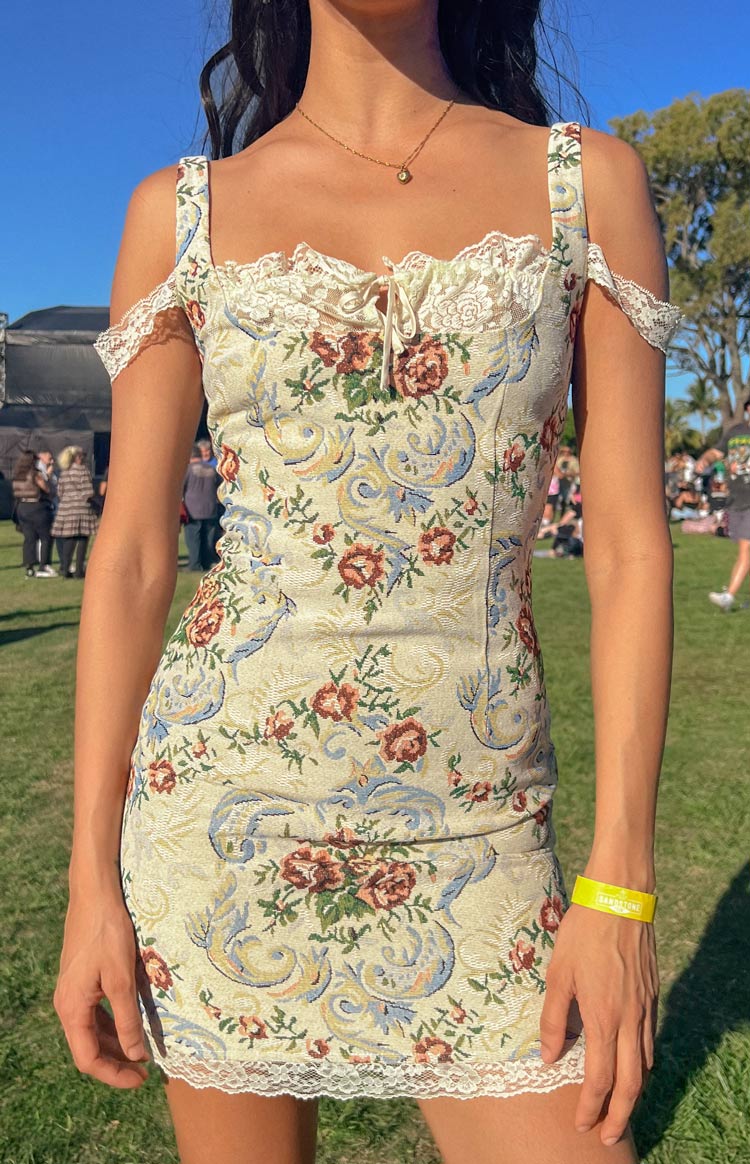 Daydreaming Tapestry Mini Dress | Beige