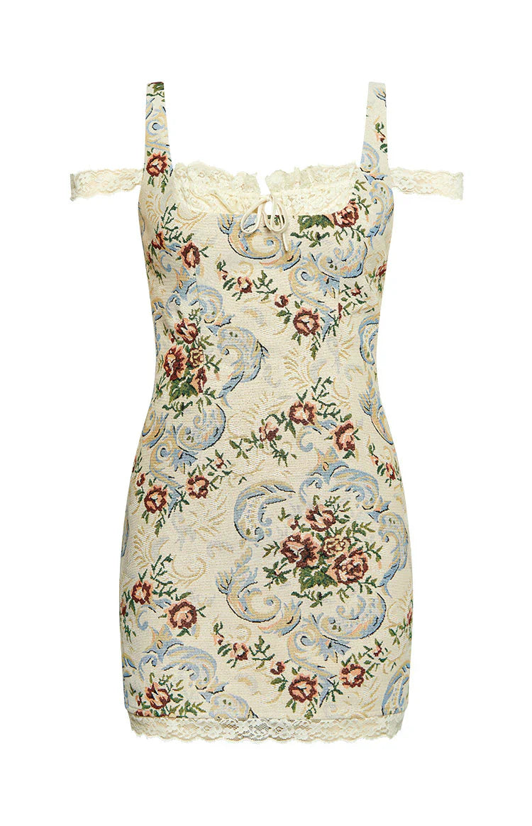 Daydreaming Tapestry Mini Dress | Beige