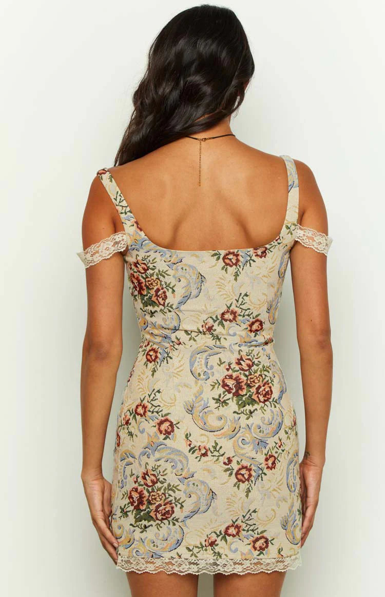 Daydreaming Tapestry Mini Dress | Beige