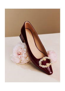 Decorative Buckle Chunky Heel Commuter Flats | Wine Red